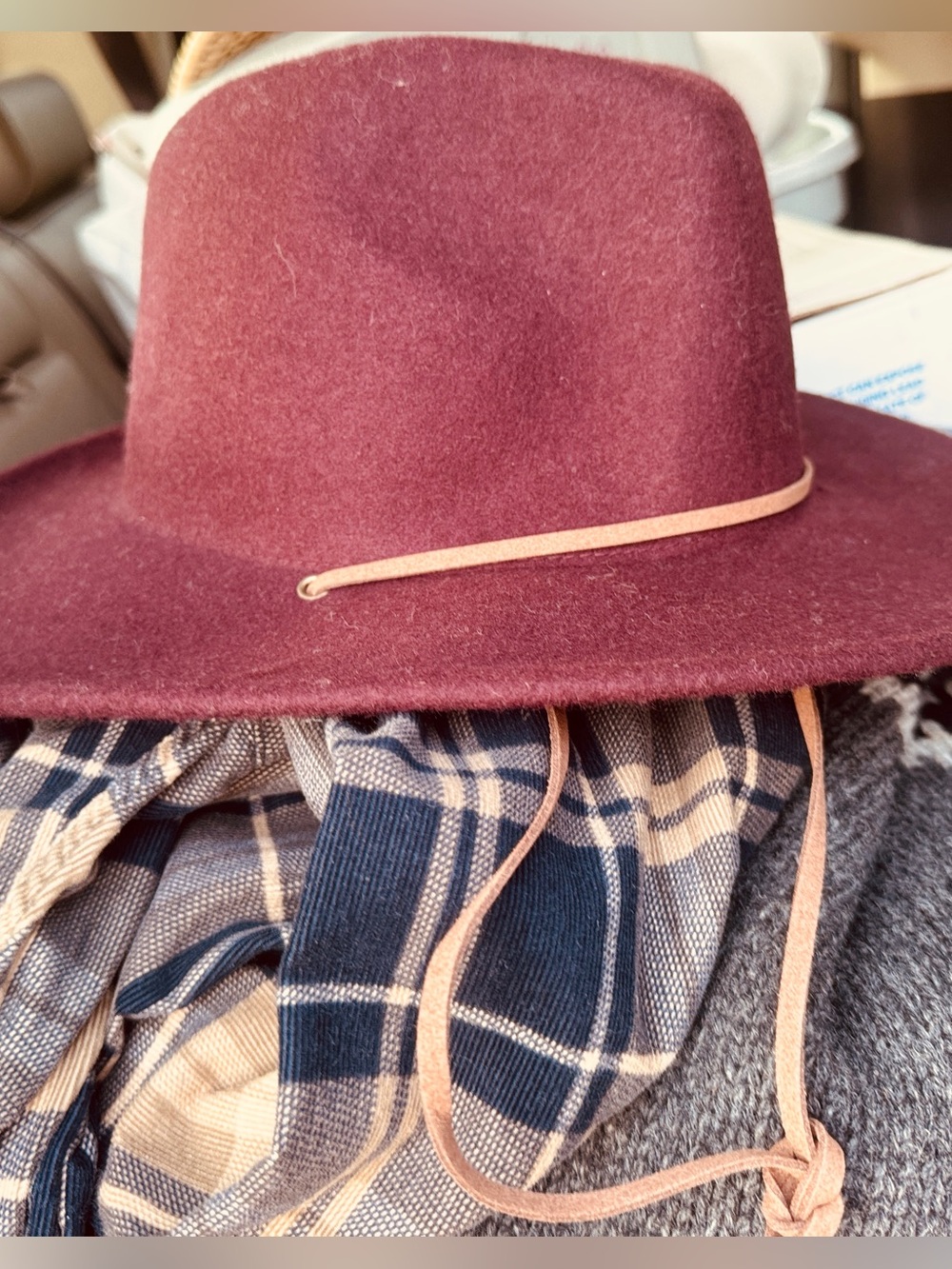 Kensie Burgundy 100% Wool Felt Fedora with Tan Leather Band Strap